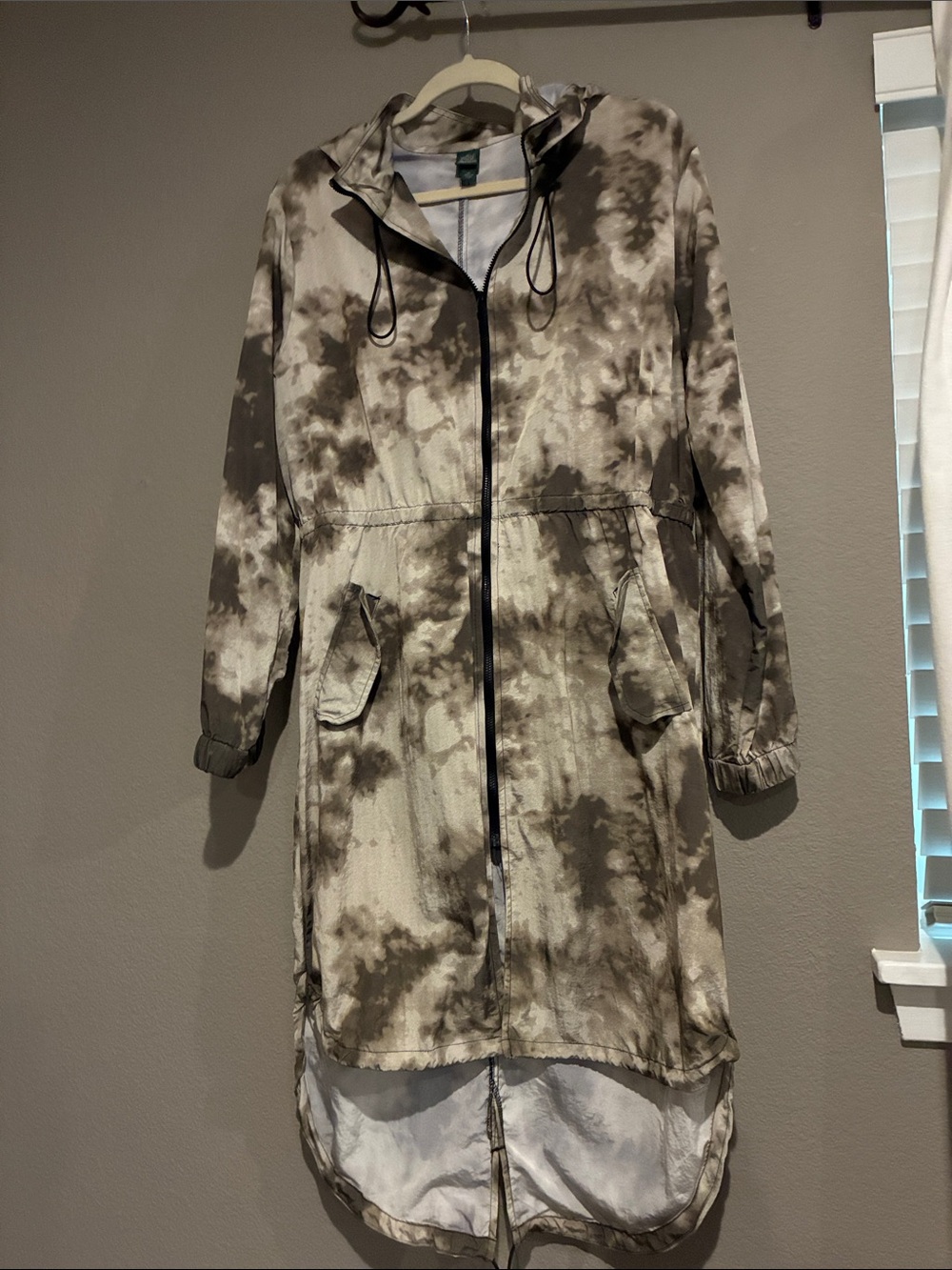 wild fable Taupe and White Tie-Dye Hooded Long Trench
